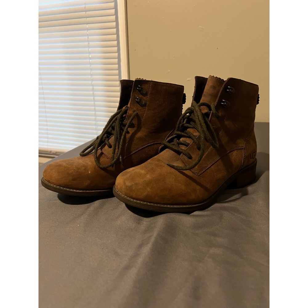UGG Kelsey Brown Leather Waterproof Lace Up Combat Boots 1007748 Womens 8.5